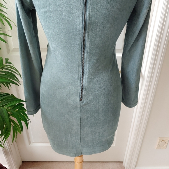 Charlotte Russe Suede Cutout Lace Up Long Sleeve Mini Dress Grey Blue Medium - Picture 7 of 8